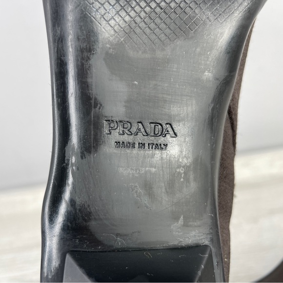 PRADA Donna brown microfiber pointed toe kitten heel ankle boots size 5.5 - Picture 10 of 16